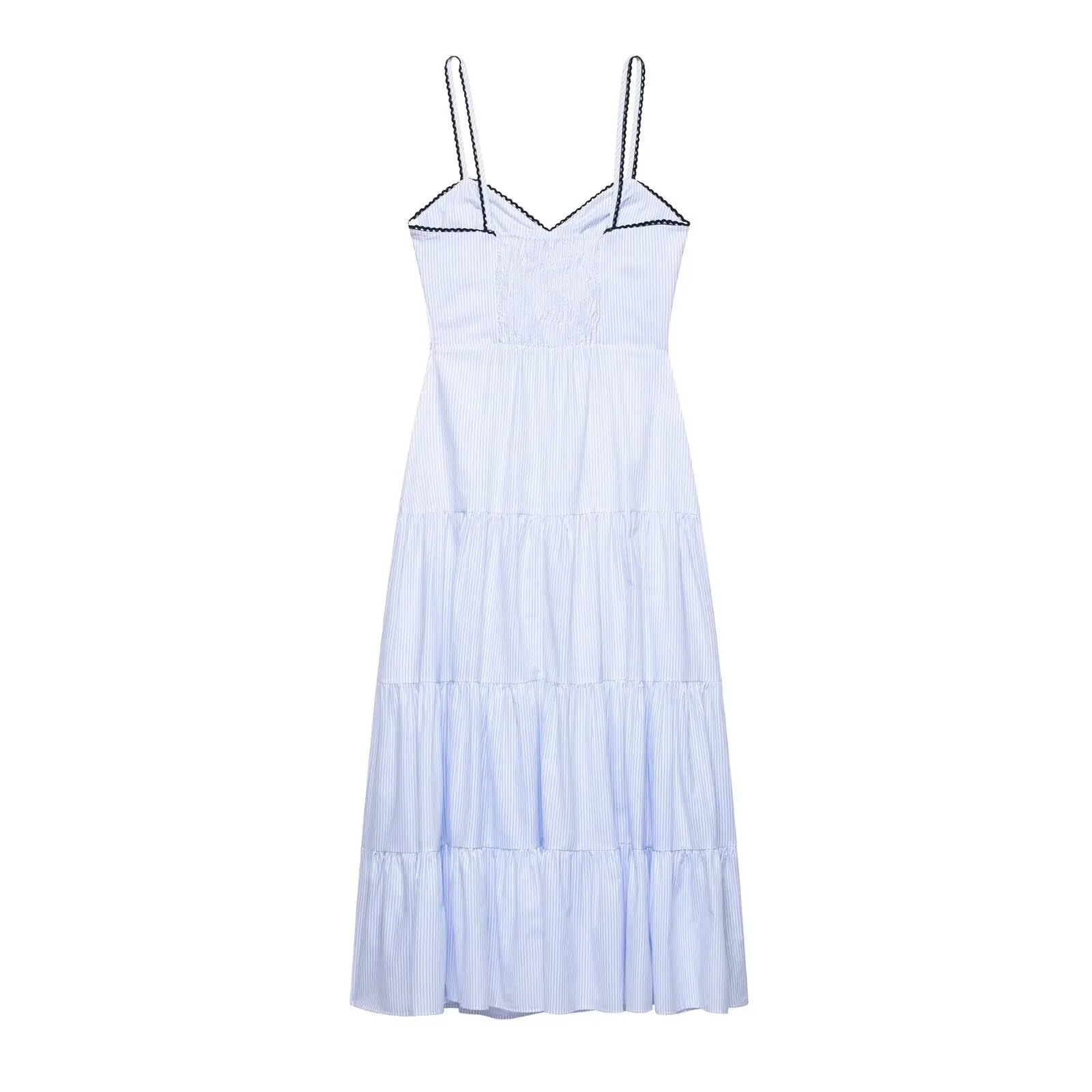 Fond De Robe Femme Robe mi-longue décontractée sans manches à bretelles et rayures for femme, confortable dos nu, collection été
