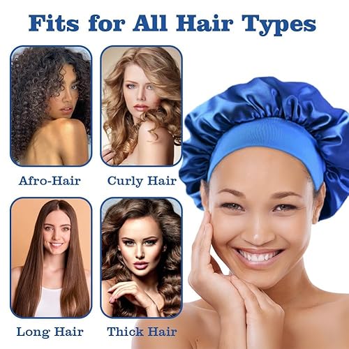 Miniatura 3 de Gorro de seda, 4 unidades de gorro de satén para dormir, suave banda elástica para el cabello para mujeres, gorro de dormir grande para cabello