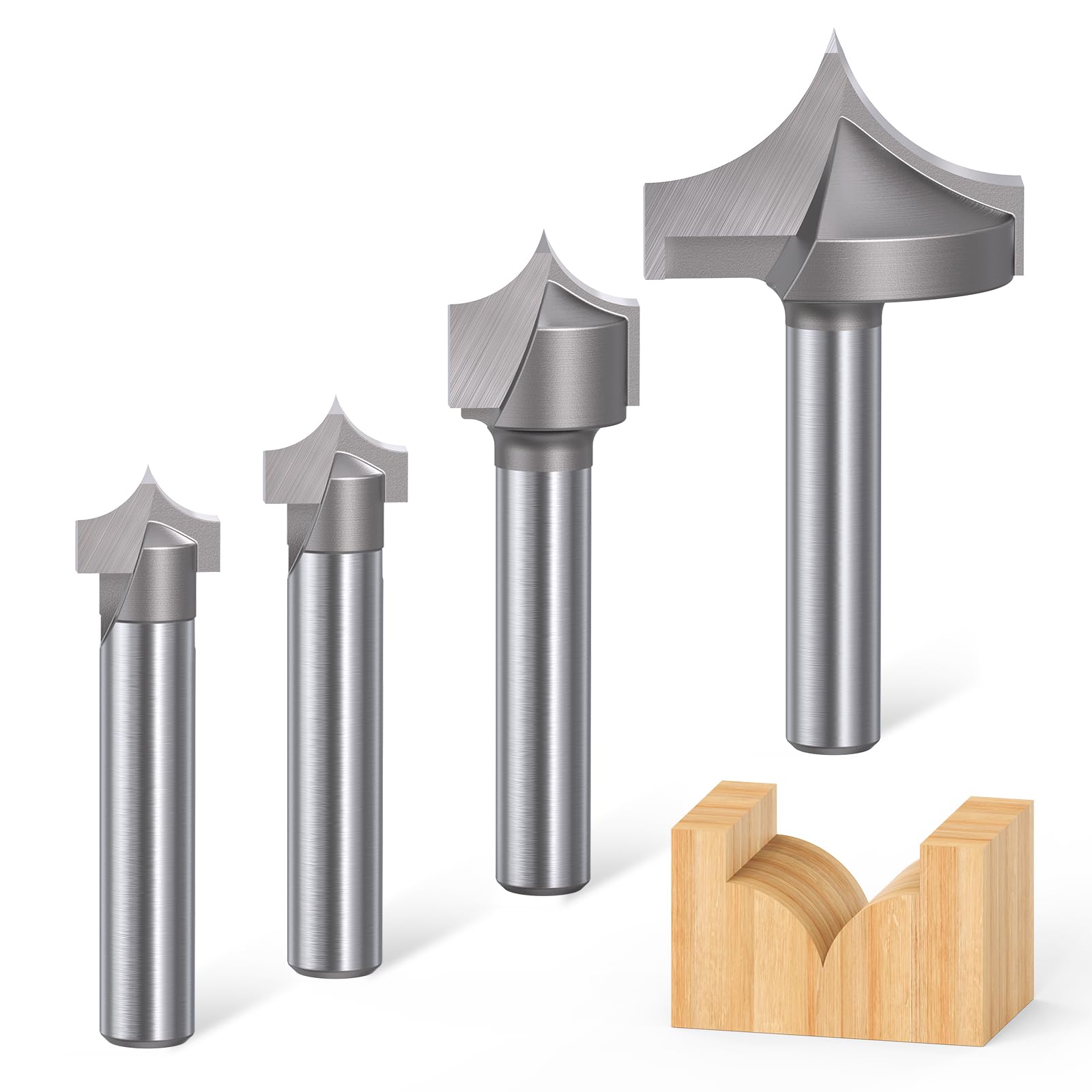 Juego de 4 brocas de corte de punta, vástago de 1/4 pulgadas, diámetro de corte: 3/8 pulgadas, 3/8 pulgadas, 1/2 pulgada y 1 pulgada, cortador de inmersión redondo para grabado de madera,