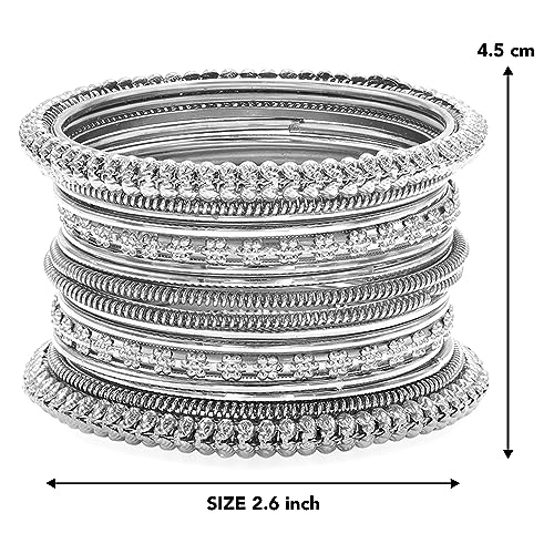 Image of Peora Traditional Antique Look Oxidized Silver Plated & Brass Bangle Gift for Women Girls 2.6 inch Set of 2