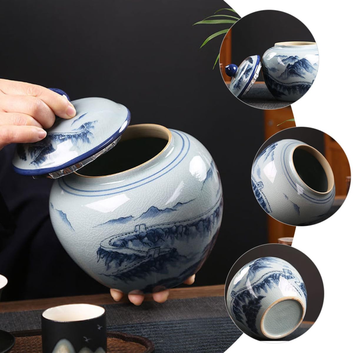 Keramik Teeblättern Teedose Chinesischen mit Stil Luftdichtem im Vintage Verschluss Dekorativem Design Losen Kaffeebohnen und für