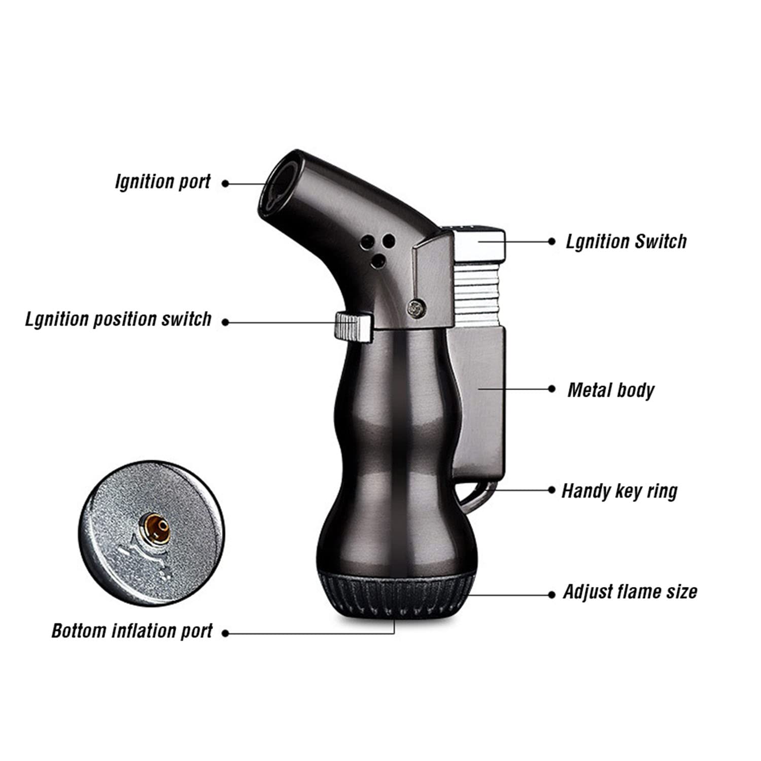 2 PCS Coupe-Vent Briquet Torche Réglable Jet Flamme Rechargeable Butane Mini Gourde Cigarette Outil pour Souder Cuisine BBQ Bougies Camping Cheminée (Noir)
