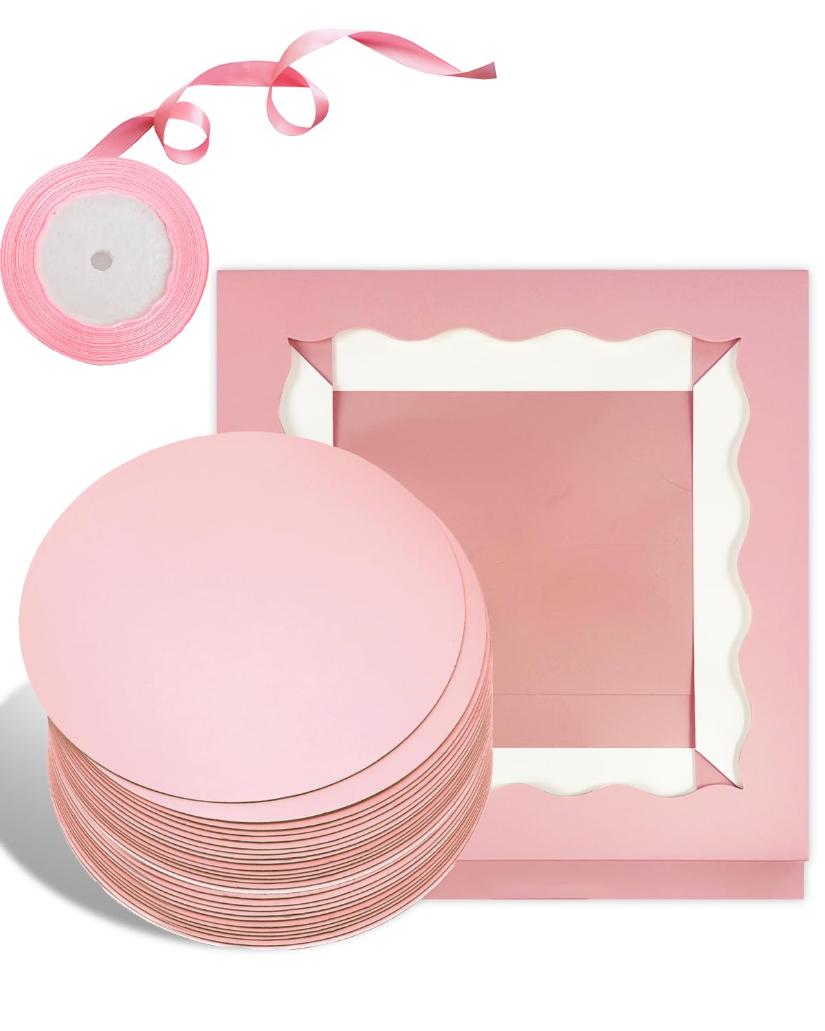 Bakepacker 36 cajas para tartas con ventana, 18 cajas rosas para tartas de 12 x 12 x 8 pulgadas (18 cajas para tartas + 18 tablas para tartas incluidas)