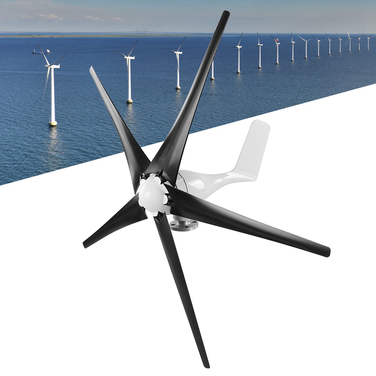 Generatore Eolico Kit di Eoliche a 5 Pale per Piccole Apparecchiature Energetiche Industriali 800 W, Utilizzo Elevato di Energia Eolica per Barche, Terrazze, Cabine (48V)