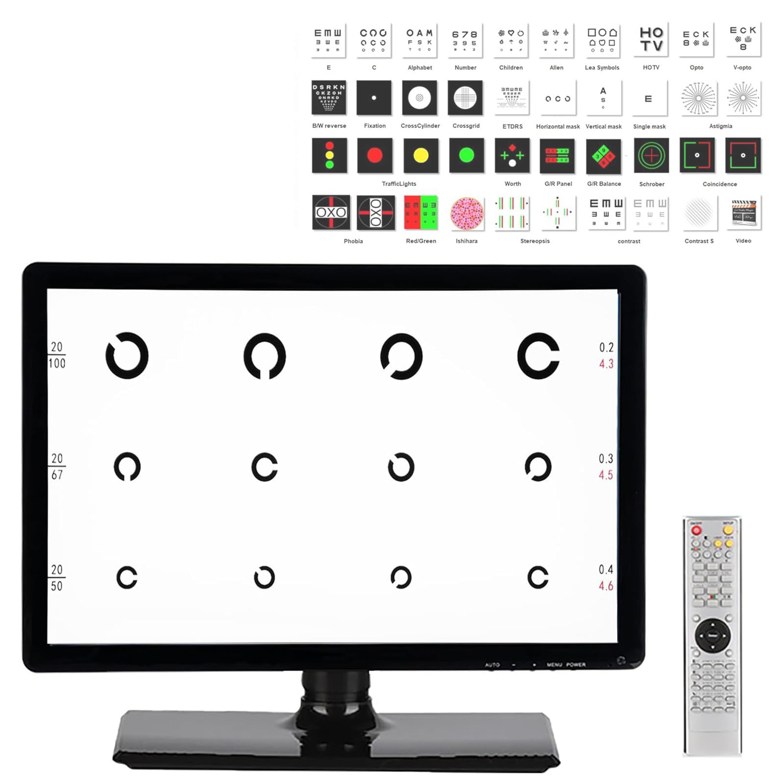 18,5/21,5 Pulgadas Tabla De Agudeza Visual Digital óptica LCD, Tabla De Optotipos Inteligente, Proyector para Pruebas De Optometría, para Clínicas Oftalmológicas 18.5in