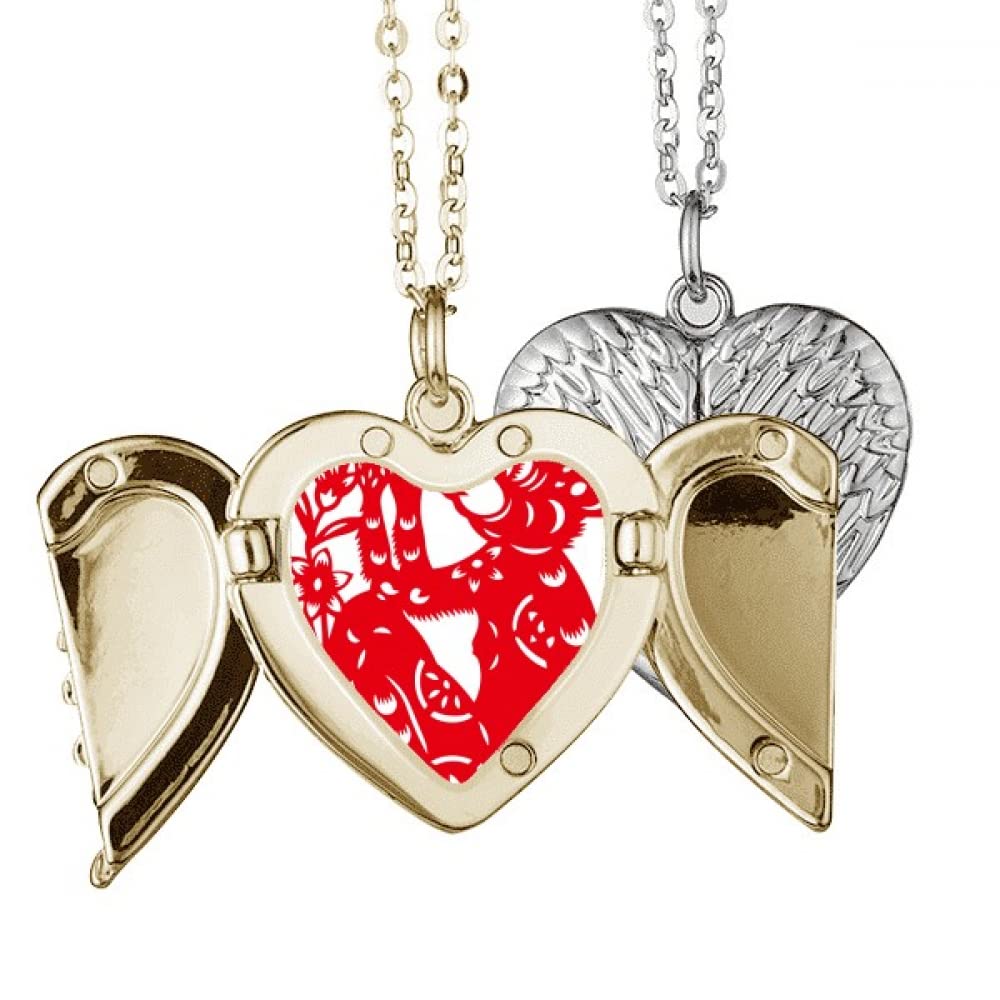 Papercut Zodiac Monkey China Flowers Angel Wing Necklace Pendant Couple