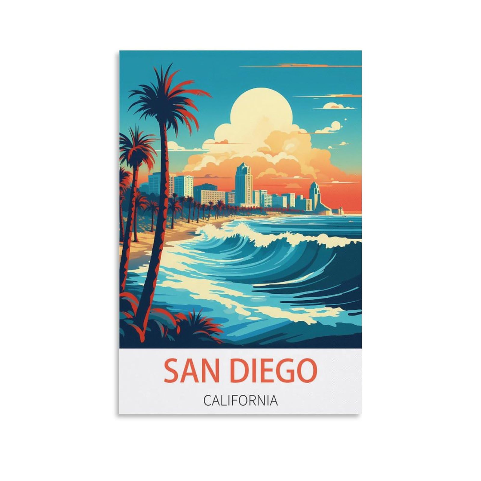 UnNiQ San Diego California Vintage Travel Posters Beach 08x12inch(20x30cm) Canvas Painting Wall Art, Wall Decor Pictures Prints for Living Room Bedroom