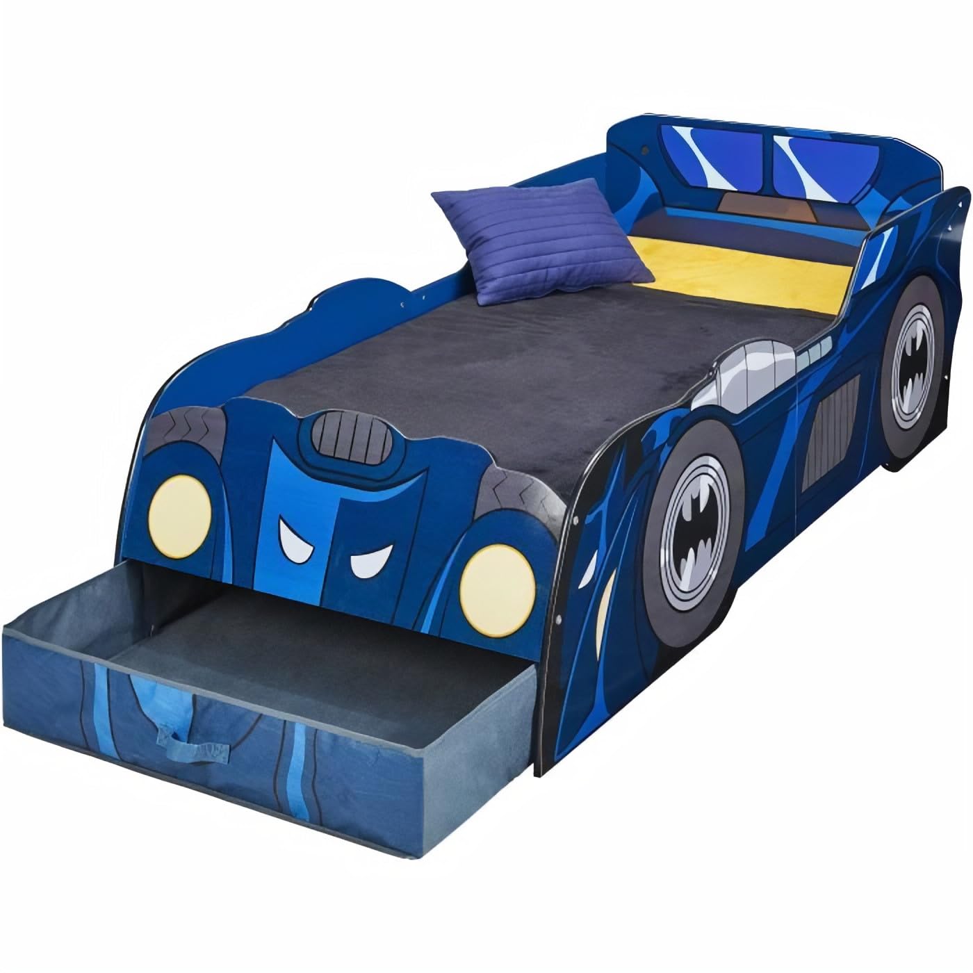 moose enterprise Batman Batmobile podświetlane łóżko dla małych dzieci z szufladą do przechowywania, niebieskie, 158 (dł.) x 73 (szer.) x 54 (wys.) cm