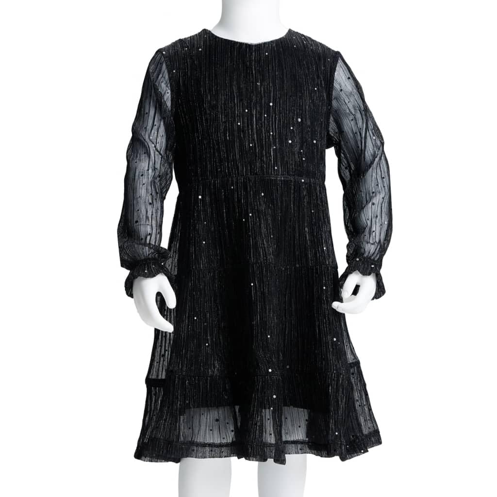 Vestido infantil de manga larga negro 92, vestido de verano transpirable para niña, algodón, vestido de fiesta para niñas con lentejuelas, cuello redondo, vestido suave para niños de 1,5 a 2