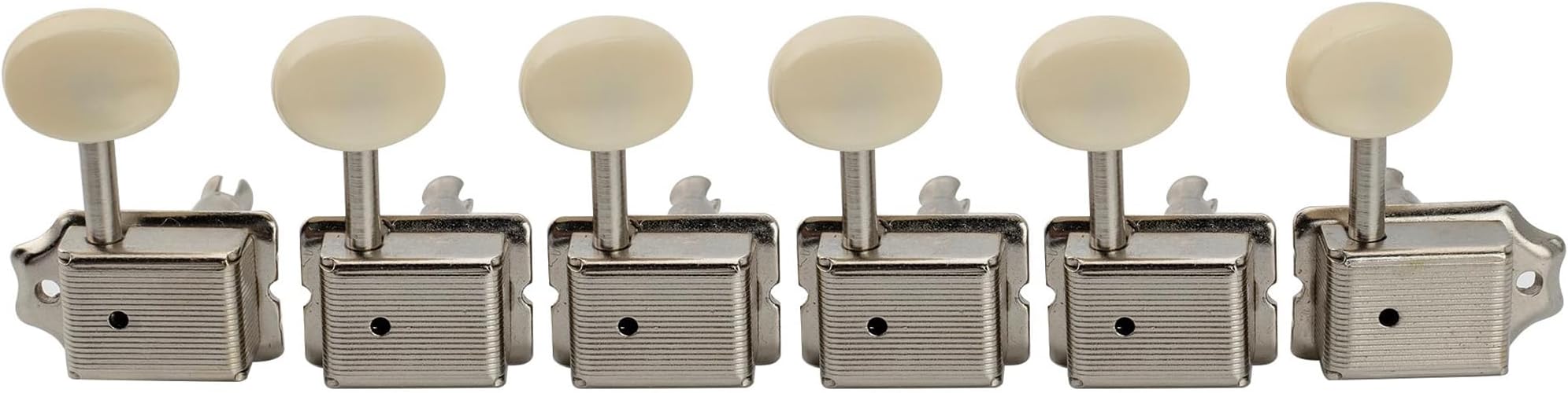 Pro Vintage 6-in-Line Guitar Tuners Split Shaft Machine Heads Tuning Pegs Keys Set for Squier Classic Vibe Fender Strat/Tele Style, Nickel with Off White Button