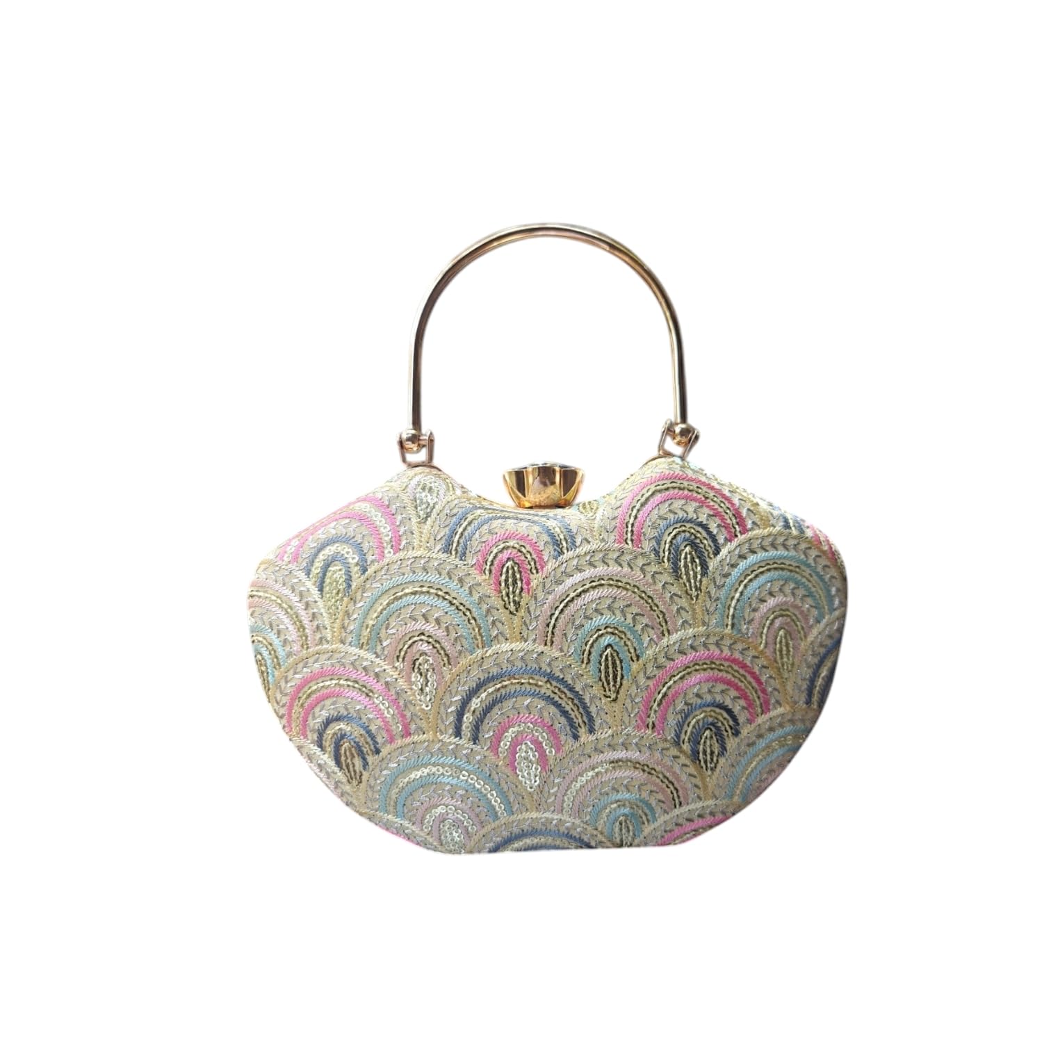 Embroidered Clutch Purse for Women with Gold Metal Handle-picture-34