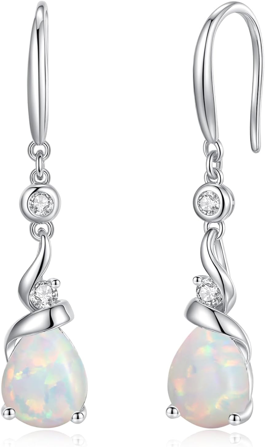 FANCIME Women Drop Earrings 925 Sterling Silver with Pear Gemstone Dangle Birthstone Earring Fine Jewelry Birthday Gifts for Women