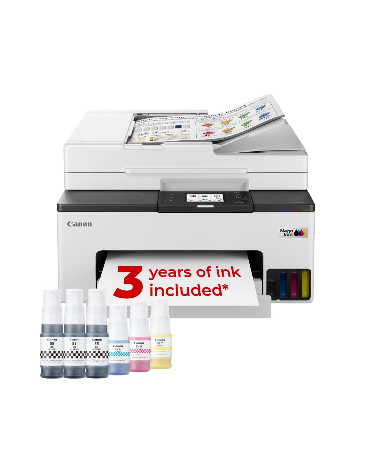 Canon MAXIFY GX2050 Wireless Colour All-in-One Refillable MegaTank Inkjet Printer - A4 Print, Copy, Scan, Fax, ADF - Wi-Fi, Cloud, Ethernet Connectivity - Home Office Printer, Includes 6 x Ink Bottles