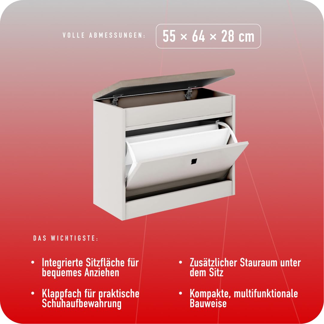 Schuhschrank 55x64x28 cm mit öffnenden Sitz - Praktische Schuhkipper mit Klappe für Optimale Schuhaufbewahrung - Schuhregal mit Laminierte Holzplatte Kaschmir