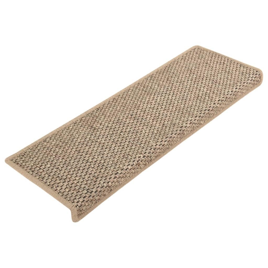vidaXL Alfombrilla Autoadhesiva de Escalera 15 uds, Alfombrilla con Aspecto Sisal, Protector Antideslizante de Peldaño, Tela Beige Oscuro 65x21x4 cm