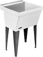 Mustee 17F Utilatub Floor-Mount Laundry Tub Sink, 19-Gallon Deep Durastone, Built-in Scrub Board, White 23.5x23-Inch