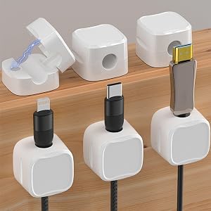 IFNOW 6 Pack Magnetic Cord Organizer White Self Adhesive Cord Holder Adjustable Clip for Buckle,Cable Ties for Electronics, Travel Home,Office Desk