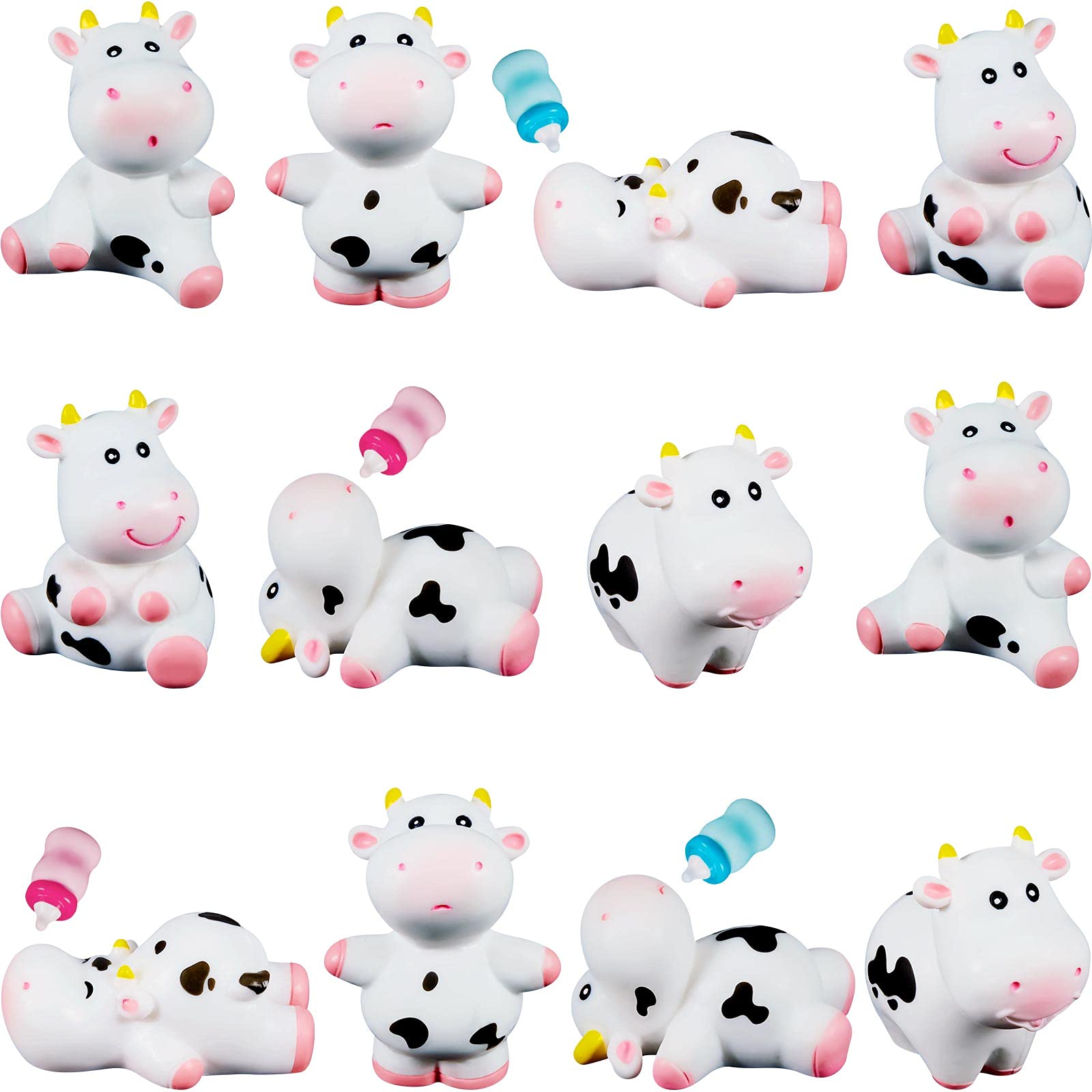 16 Pieces Mini Cow and Baby Bottle Animal Miniature Mini Resin Animal Figurine Fairy Garden Animal Miniature Moss Landscape Micro Landscape Ornament for Birthday Cake Home Yard Dollhouse Decor