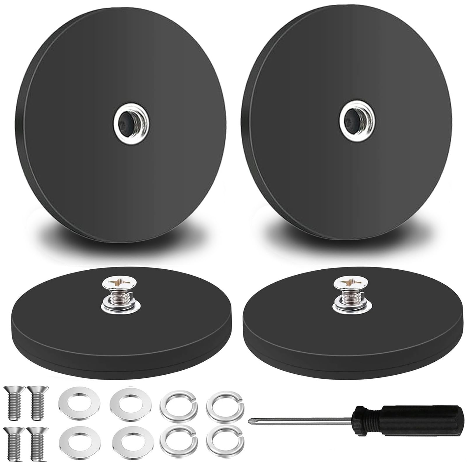 4 Stück Neodym Magnete Gummiert, Ø 66mm Gummi Runde Magnete Anti-Rutsch,30kg Starke Magnete mit M6 Gewinde für Fahrzeuge Lampen Instrumente und Geräte
