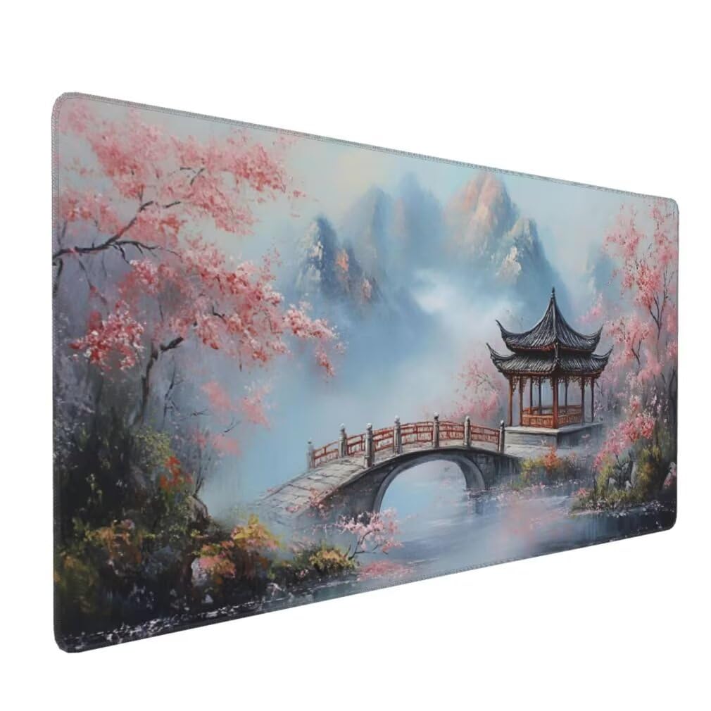 Alfombrilla Raton XXL 1000 x 500 x 3 mm, Mouse Pad Grande Gaming, Alfombrilla de Raton Japonés Mousepad Lavable Desk Mat para Juegos Y Oficina, Impermeable y Antideslizante (Torre Puente) -MP737