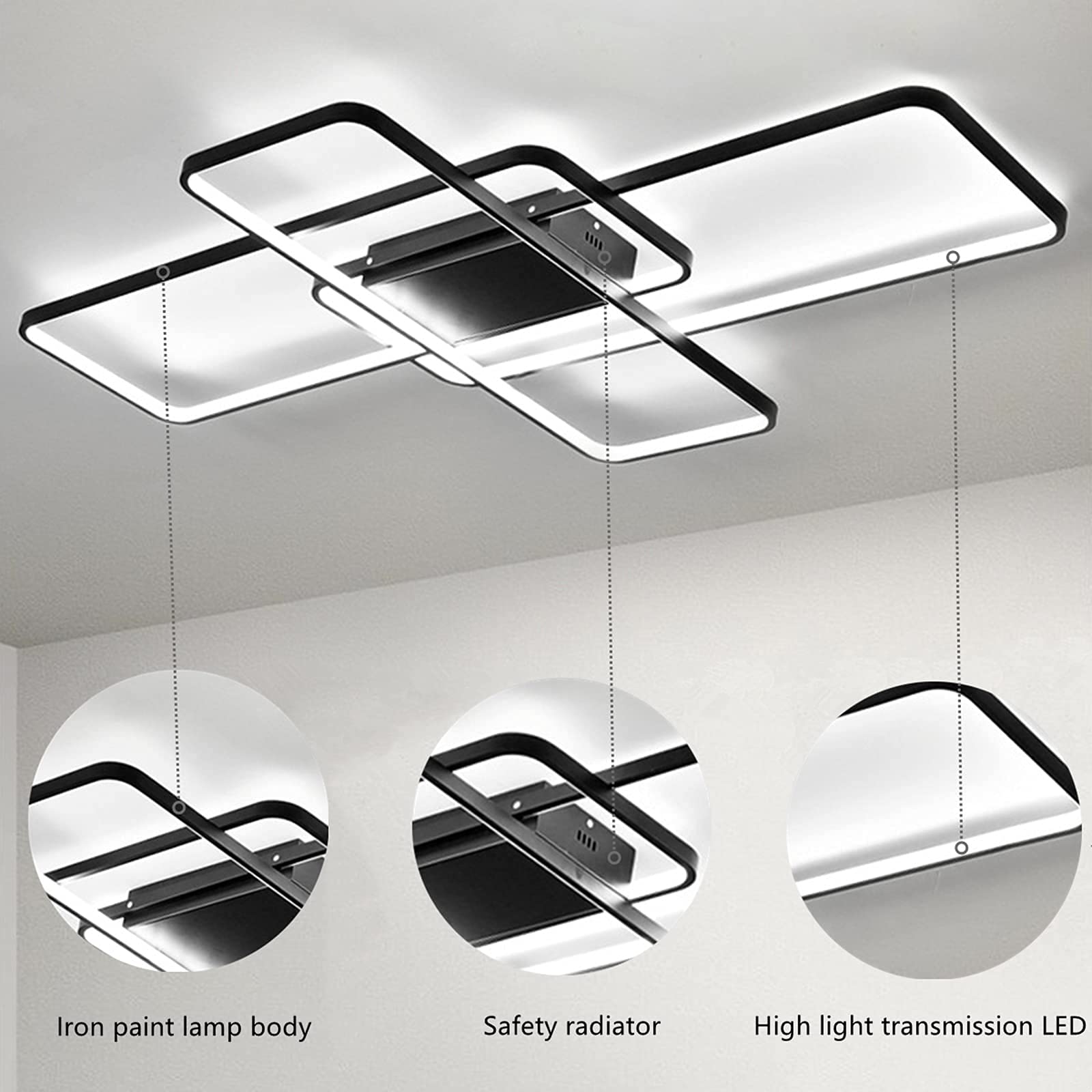 Moderna LED Plafoniera Dimmerabile Creativo Disegno Lampada Da Soffitto Soggiorno Camera Da Letto Stanza Dei Bambini Lampadario [Classe Di Efficienza Energetica A++],Nero,140 * 80cm
