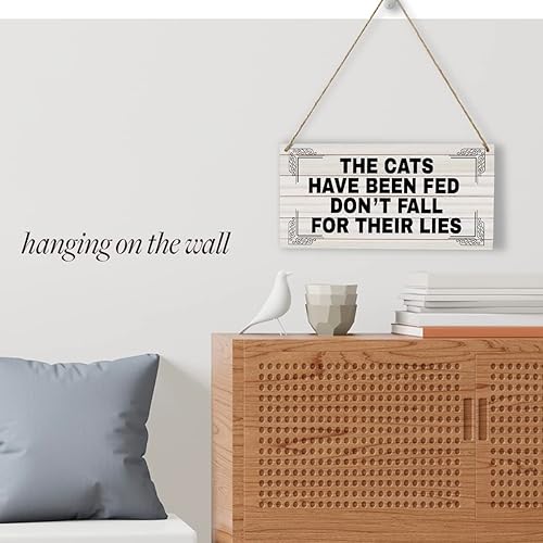 Miniatura 3 de Divertido letrero de madera con diseño de gato para colgar en la pared, regalo para amantes de los gatos, recordatorio rústico de alimentación,