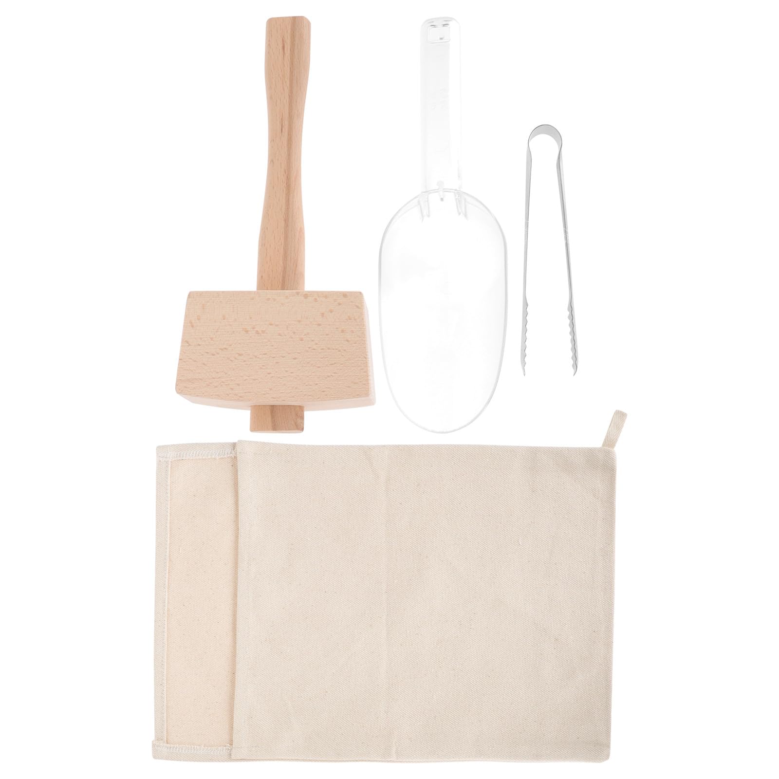 SOLUSTRE Juego de Bolsas de Hielo para Barra Martillo de Madera y Pala, Bolsa de Hielo Seco de Tela Resistente para Cocina y Coctelería, Set Práctico y Duradero