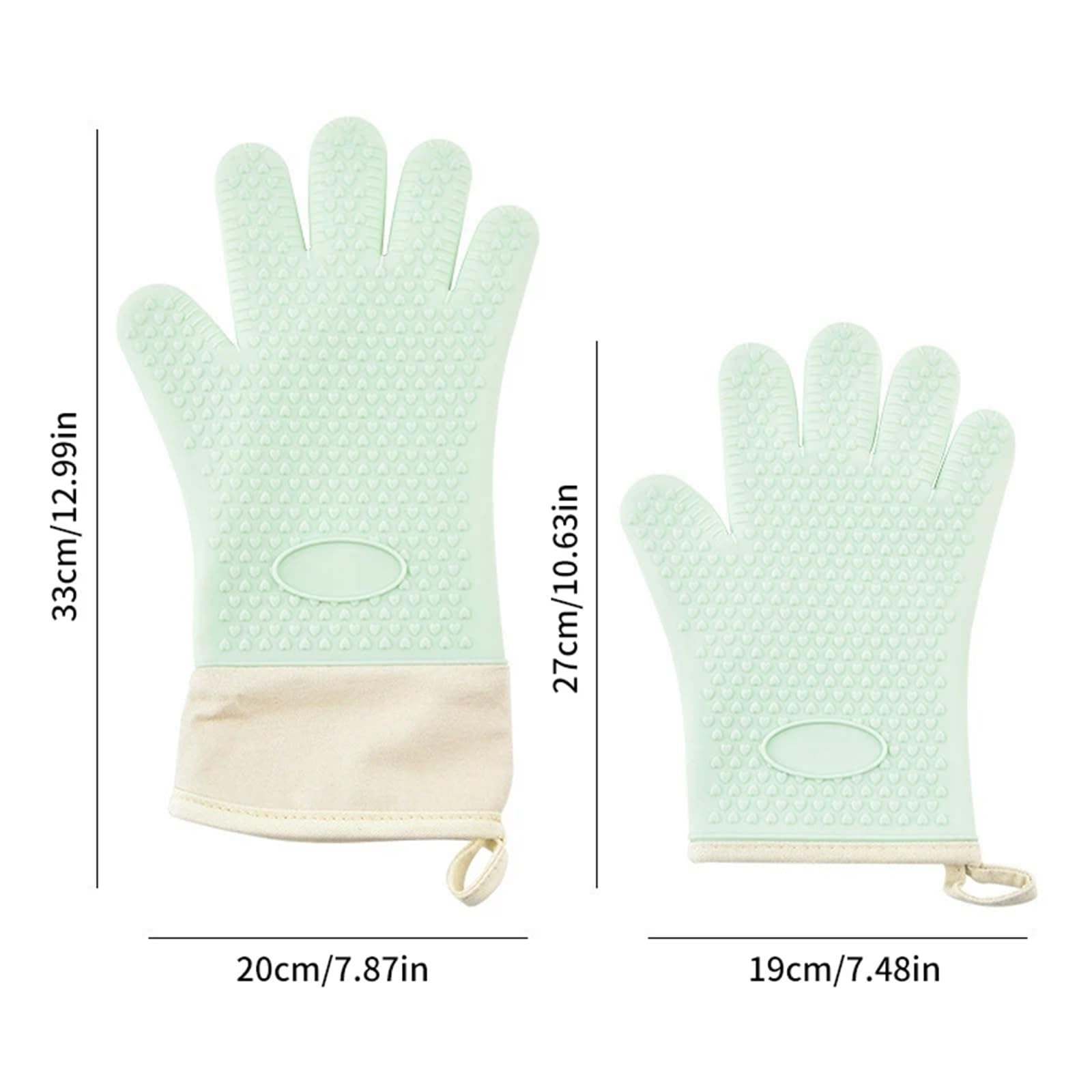 1 par de Guantes for Barbacoa Silicona Resistentes al Calor for Horno microondas Cocina for ignífugos y Antideslizantes para Barbacoa(Long Green)