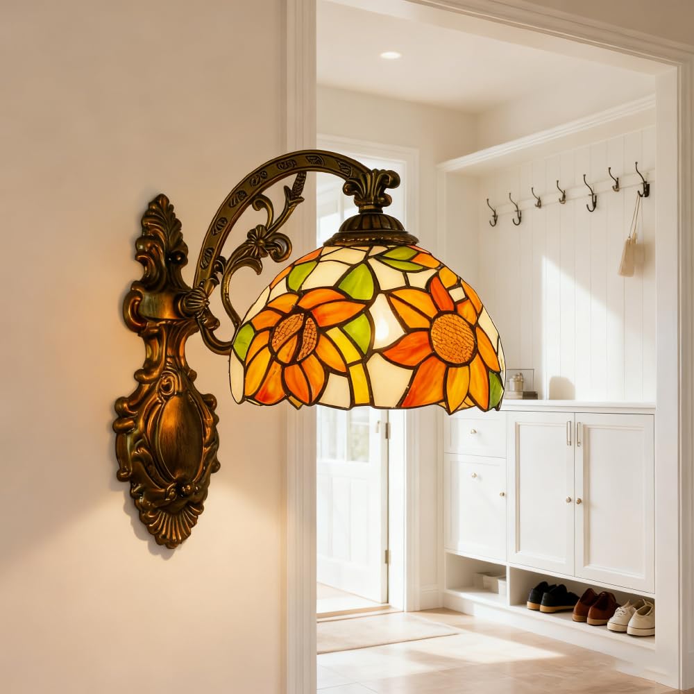 Kreatywna lampa ścienna, kolorowa szklana lampa ścienna w stylu Tiffany, salon, sypialnia, przy łóżku, korytarz, lampa restauracyjna, E27 czysta ręcznie robiona, szeroki zakres zastosowań C