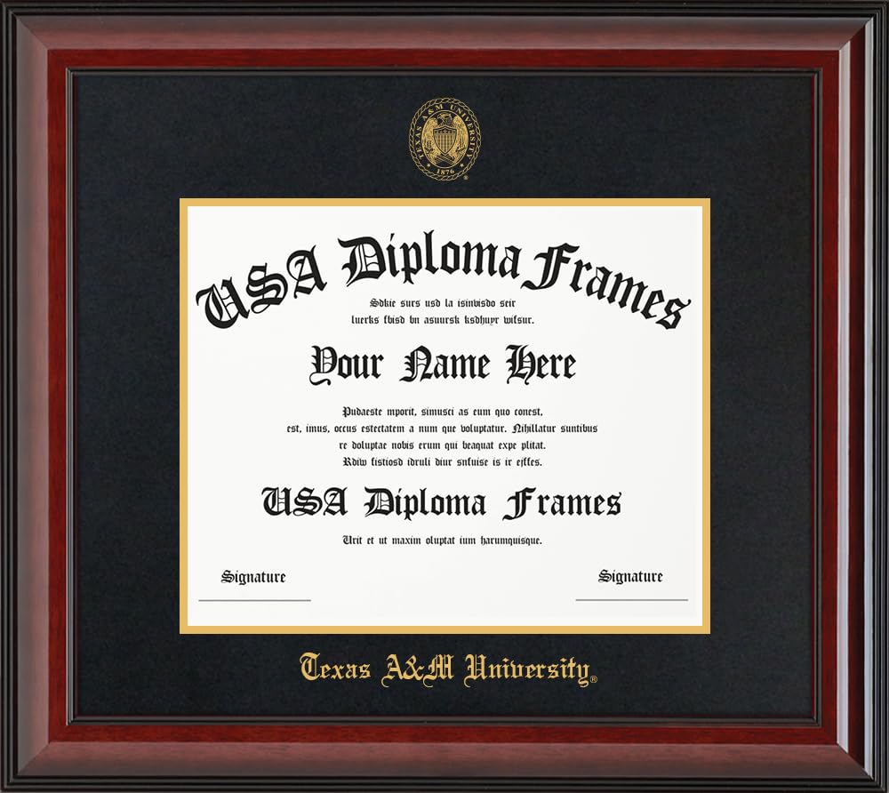 USADiplomaFrames - Texas A&M University 12.5" x 16" Cherry Glossy Diploma Frame with Maroon or Black Matting (Black)
