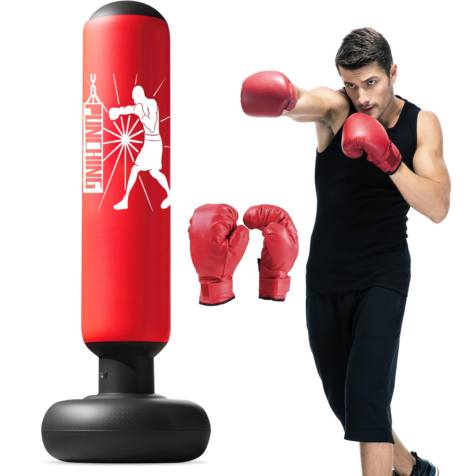 Sac De Boxe Gonflable Qoosea Pour Enfants - 160cm Avec Gants Et Pompe - Cadeau Sportif Fun