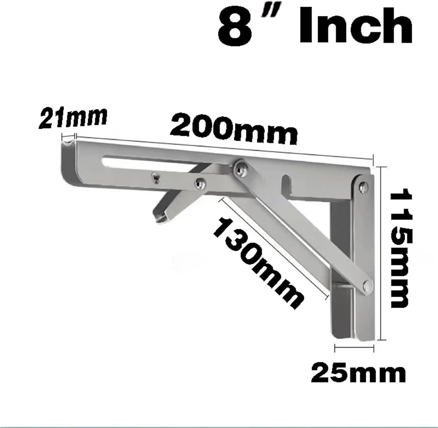 Folding Shelf Brackets 2PCS DIY Stainless Steel Triangle Folding Bracket Heavy Support Adjustable Wall Mounted Bench Table Shelf Bracket for Table，Work Bench(Silver-8inch)