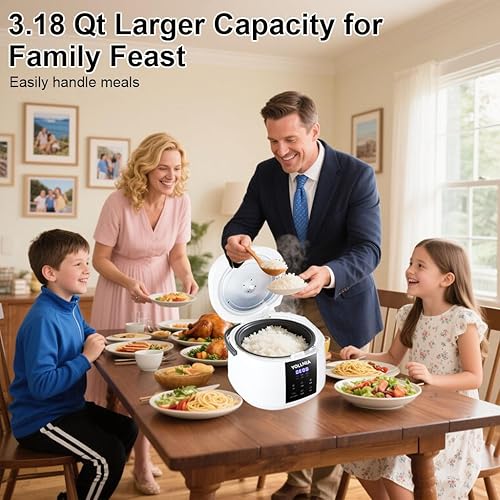 Miniatura 9 de Olla arrocera de 3 L para 12 tazas (cocidas), mini olla arrocera digital, multicocina 6 en 1 para granos, opciones preestablecidas y de