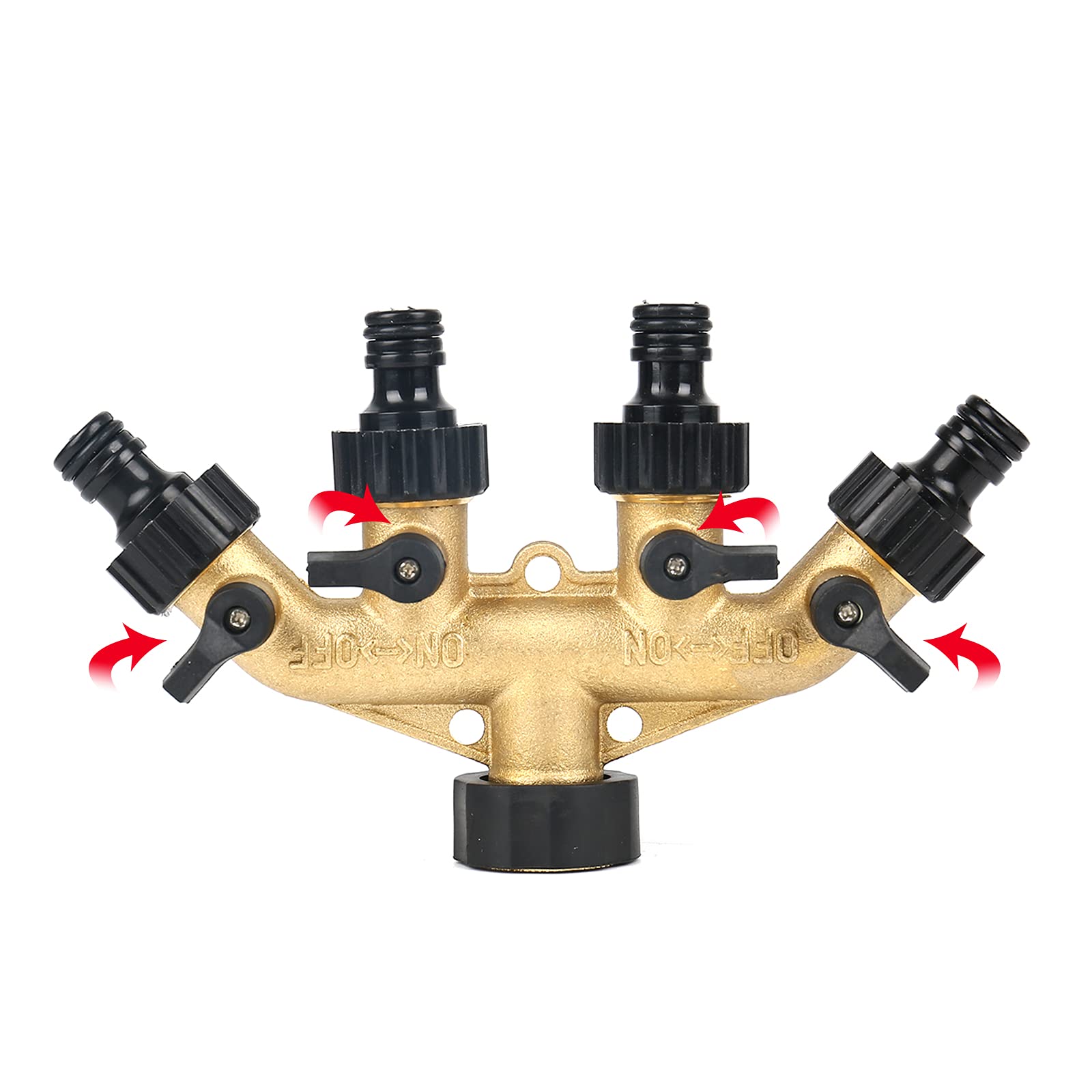 Valvola A 4 Vie Per Rubinetto Giardino In Ottone – Divisore Multifunzionale 3/4'' Con Regolatori Di Flusso - 4