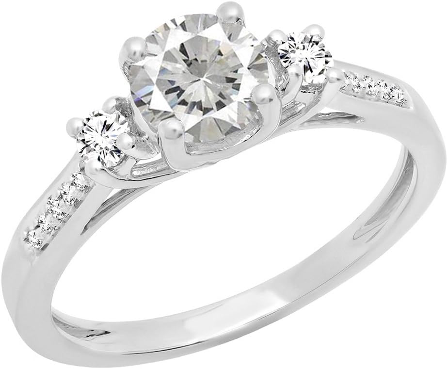 Dazzlingrock Collection 18K 5 MM Round Gemstone & Diamond Ladies 3 Stone Engagement Ring, White Gold