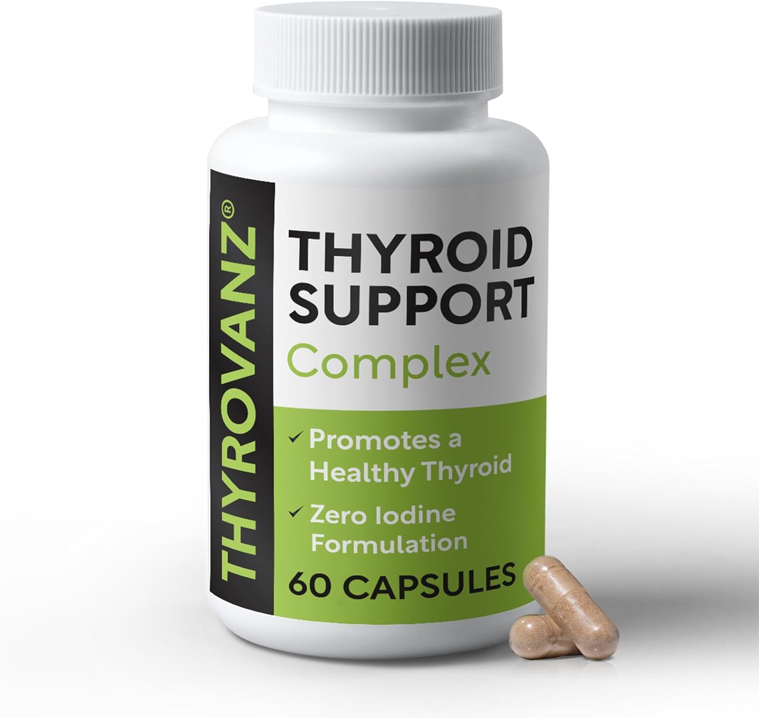 Thyroid Support Complex (60 Capsules) Thyroid Support for Women & Men, 0% Iodine, Boosts Mood & Energy, Fights Brain Fog & Stress, Includes B Vitamins, Non-GMO, Made in USA - cGMP Certified