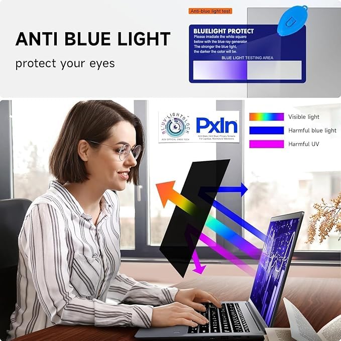 Image of Pxin 13.3 Inch (16:10) Laptop Privacy Screen Filter - NO Eye Strain | Anti-Blue Light + Anti-Glare | No Dry Eyes | Privacy Screen Protector | Touch Screen Enabled