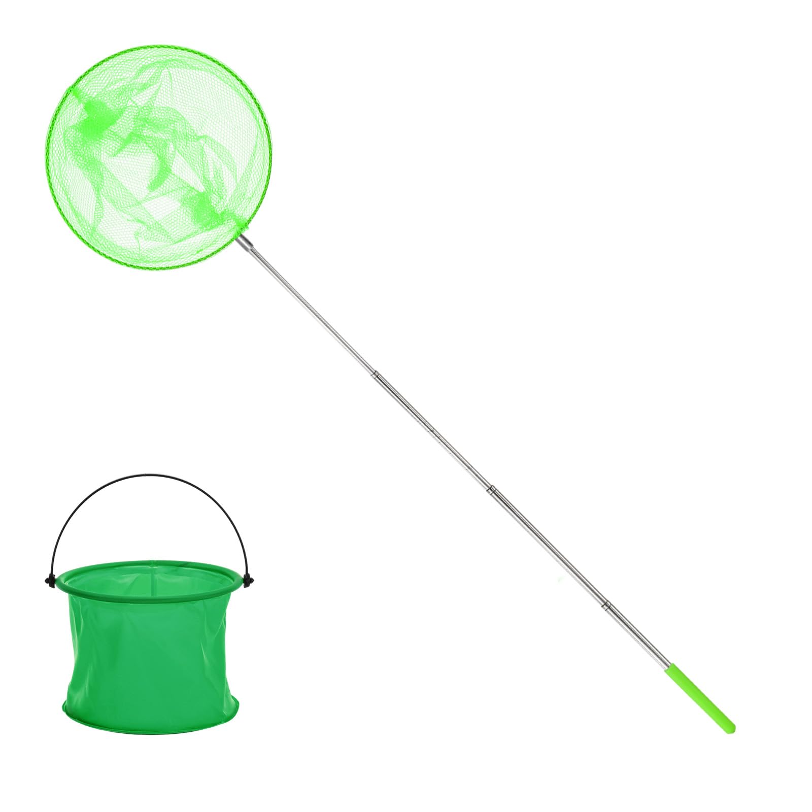 M METERXITY 1 ensemble de filet de pêche télescopique pour adolescents, extensible de 48 cm, poignée réglable, petits filets avec seau pour attraper les insectes/petits poissons/crevettes/aquarium | Manipuler les petits filets avec seau pour attraper les