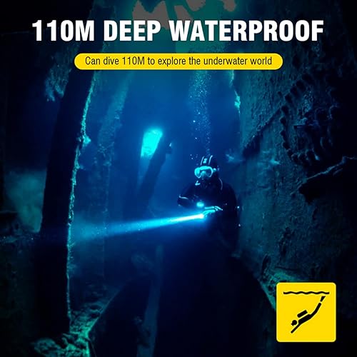Miniatura 9 de WINDFIRE Luz de buceo súper brillante de 5000 lúmenes, linterna de buceo subacuática con indicador de potencia, IPX8 impermeable, linterna de buceo