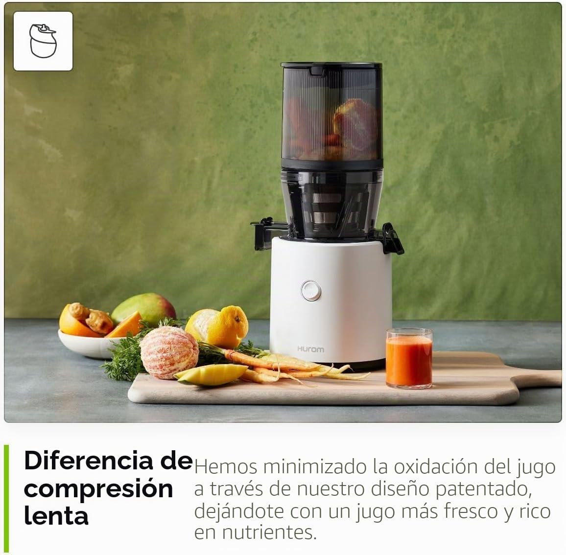 HUROM Exprimidor lento,Exprimidor de verduras y frutas,H320N,Prensa fría eléctrica,Motor silencioso,Fácil de limpiar,Con recipiente grande y filtro de colador,2 l,200 W,Sin BPA,Negro