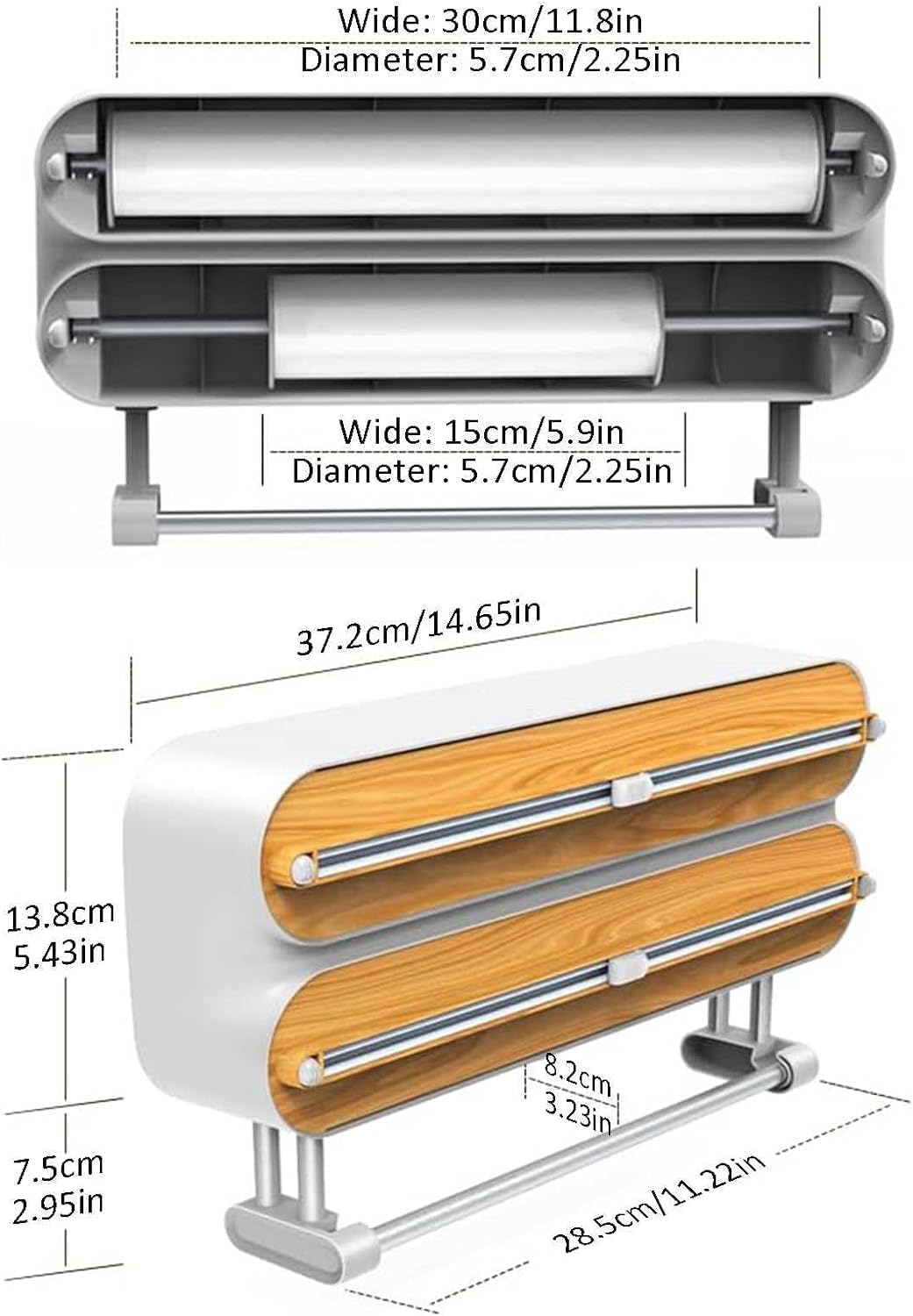 Distributeur de film magnétique et de film plastique 3 en 1 avec coupeur Distributeur de film alimentaire réutilisable avec coupeur Organisation et rangement de feuille d'aluminium avec support mural