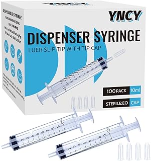 100 Pack 10ml Syringes with Cap, Luer Slip Tip, 10cc syringe Whole Pack Bulk Sterile Sealed, No Needle