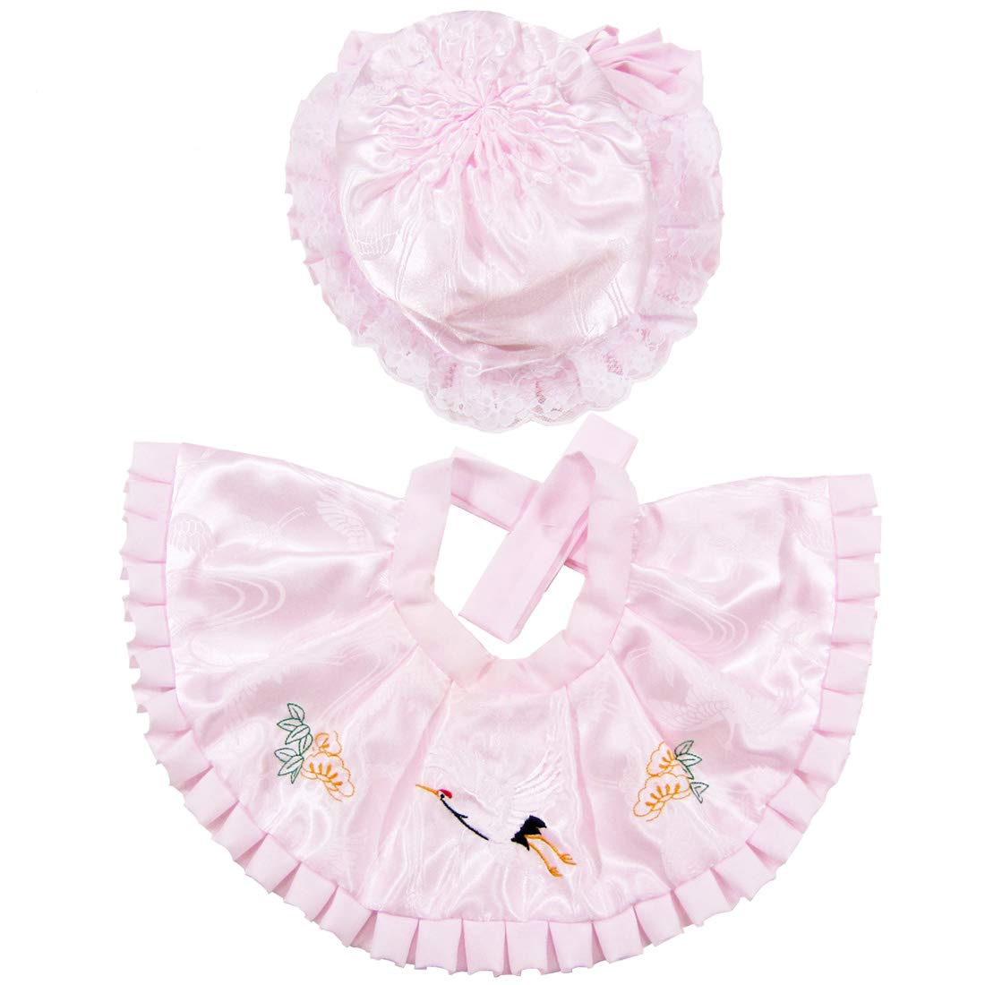 お宮参り フード2点セット（帽子、よだれかけ）日本製 刺繍入りhudx