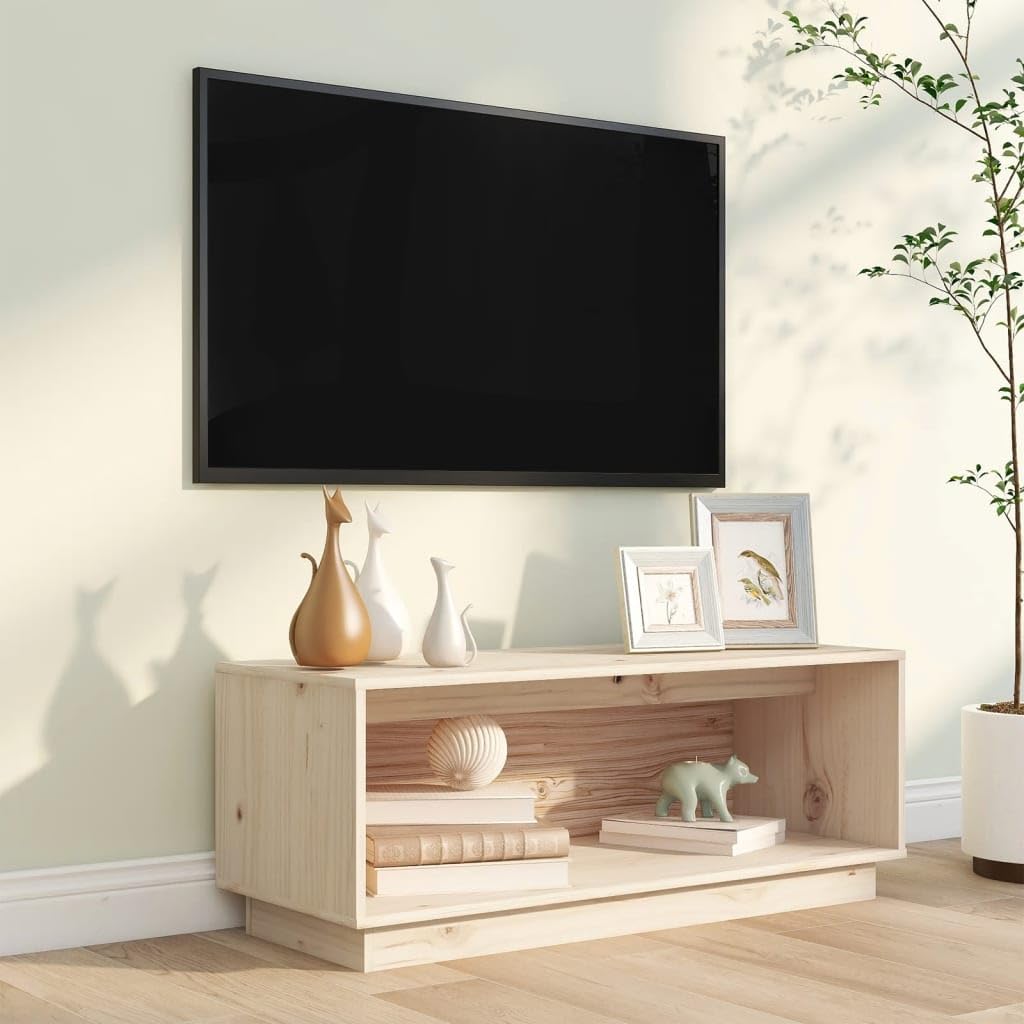 Mobile Porta TV in Legno Massello di Pino 90x35x35 cm con Ampio Scomparto e Ripiano Robusto per Soggiorno, Tavolino, Supporto per Televisore, Consolle e Scaffale