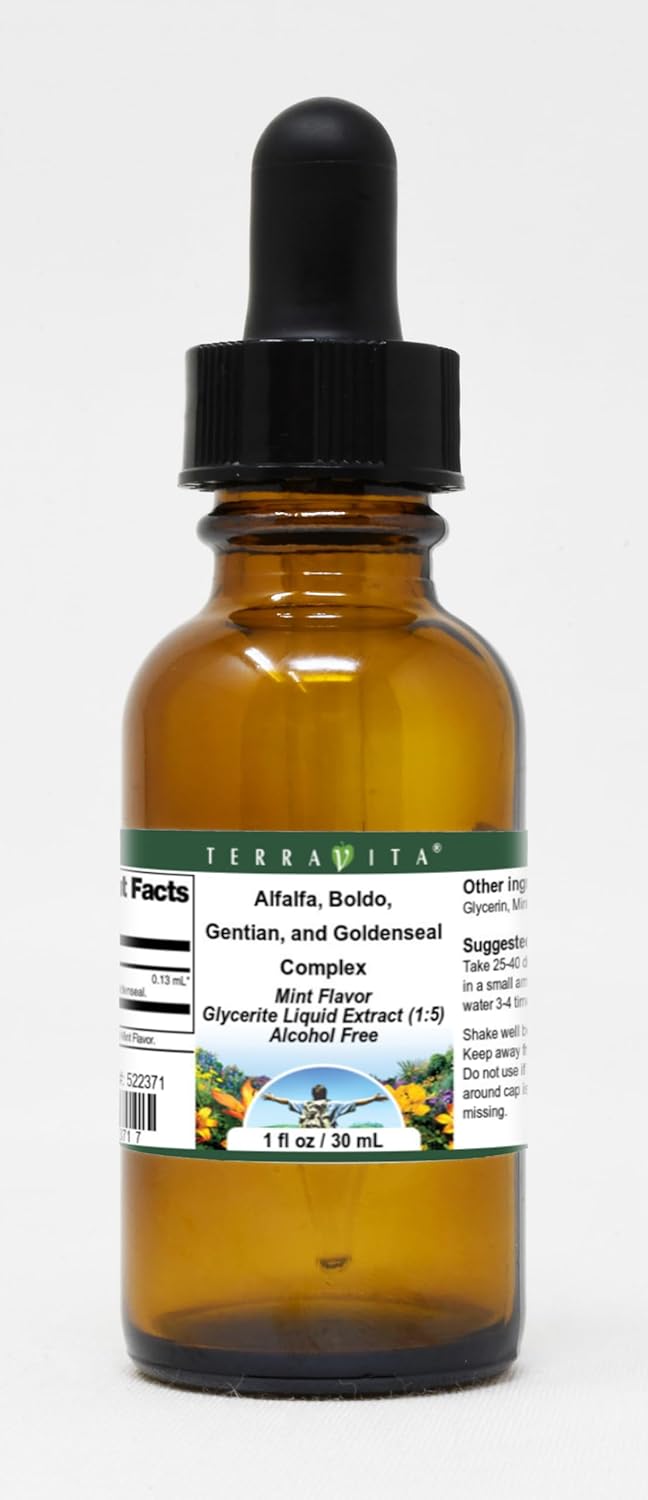 Terravita Alfalfa, Boldo, Gentian, and Goldenseal Complex Glycerite Liquid Extract (1:5) - Mint Flavored (1 oz, ZIN: 522371) - 3 Pack