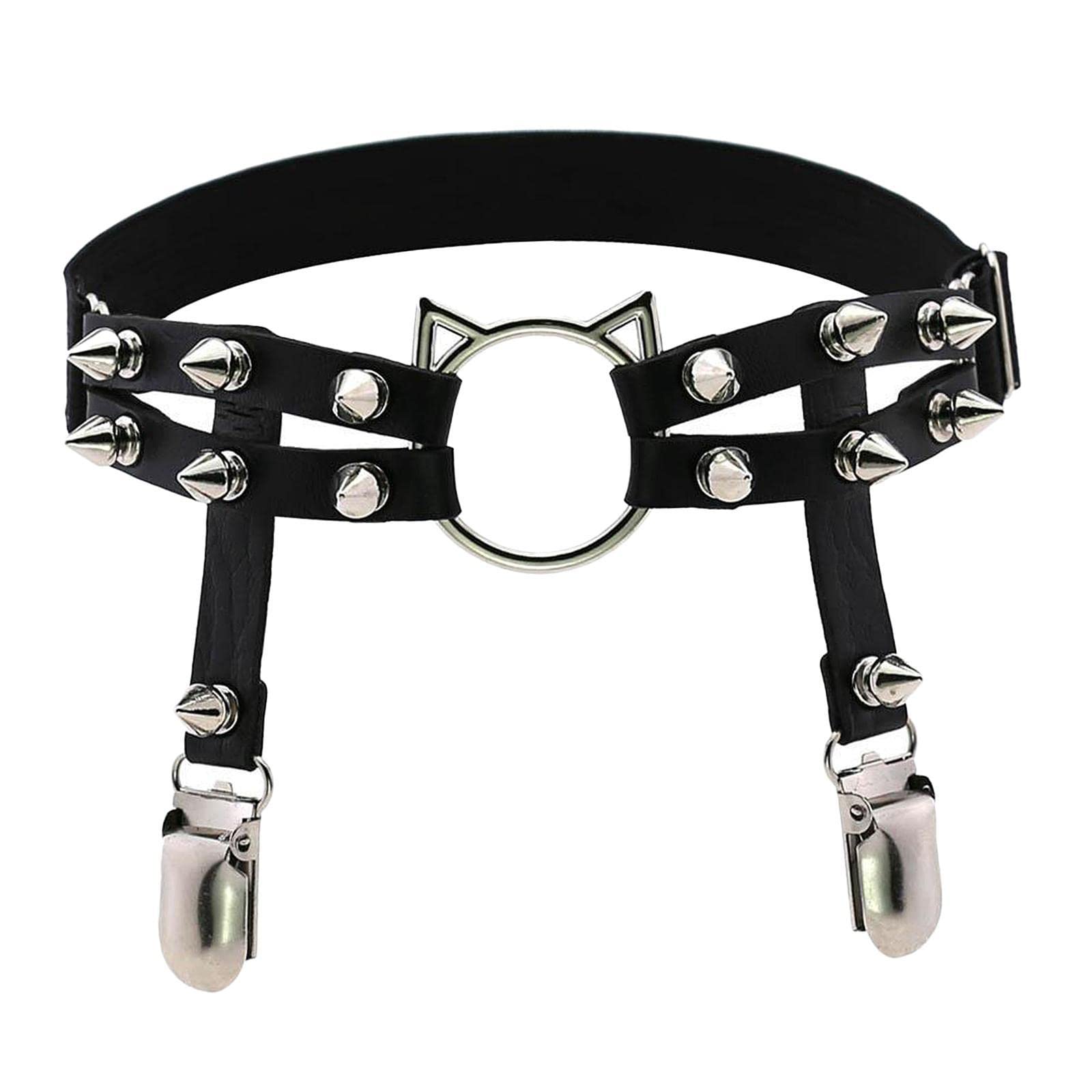 nivaa Women Leather Leg Ring Garter Belt Elastic Punk Rivet Thigh Suspender Black-picture-5