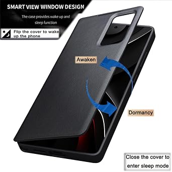 Smart Genuine Leather Cell-phone Case for Samsung Galaxy S26 Ultra. Automatic Sleep/Wake, Mobile Phone Cover, Intelligent Holster for Samsung S 26 Ultra -Black