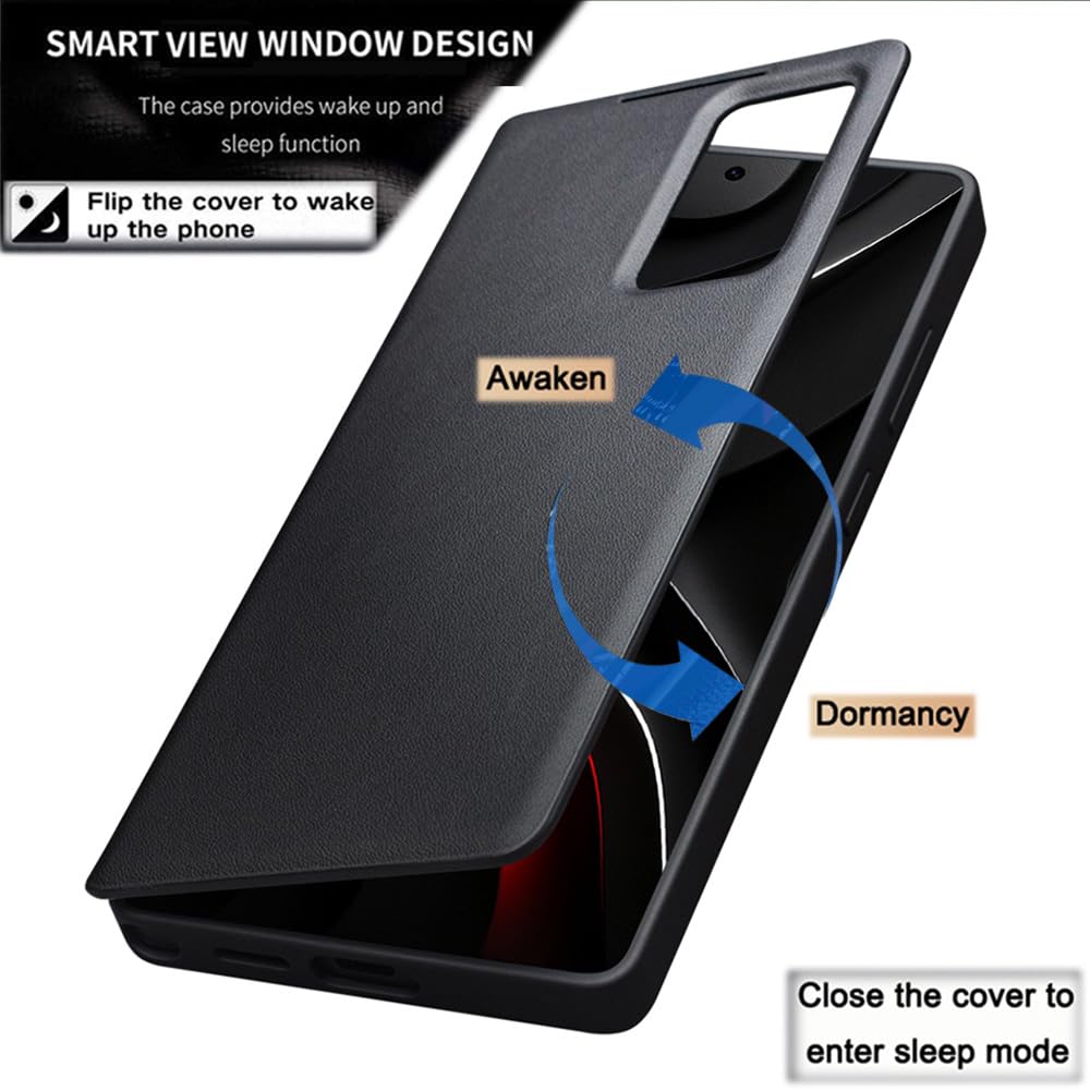 Skórzane Etui Smart do Samsung Galaxy S26 Ultra. Automatyczne Usypianie/Budzenie, Pokrowiec na Telefon, Inteligentny Futerał do Samsung S 26 Ultra -Czarny