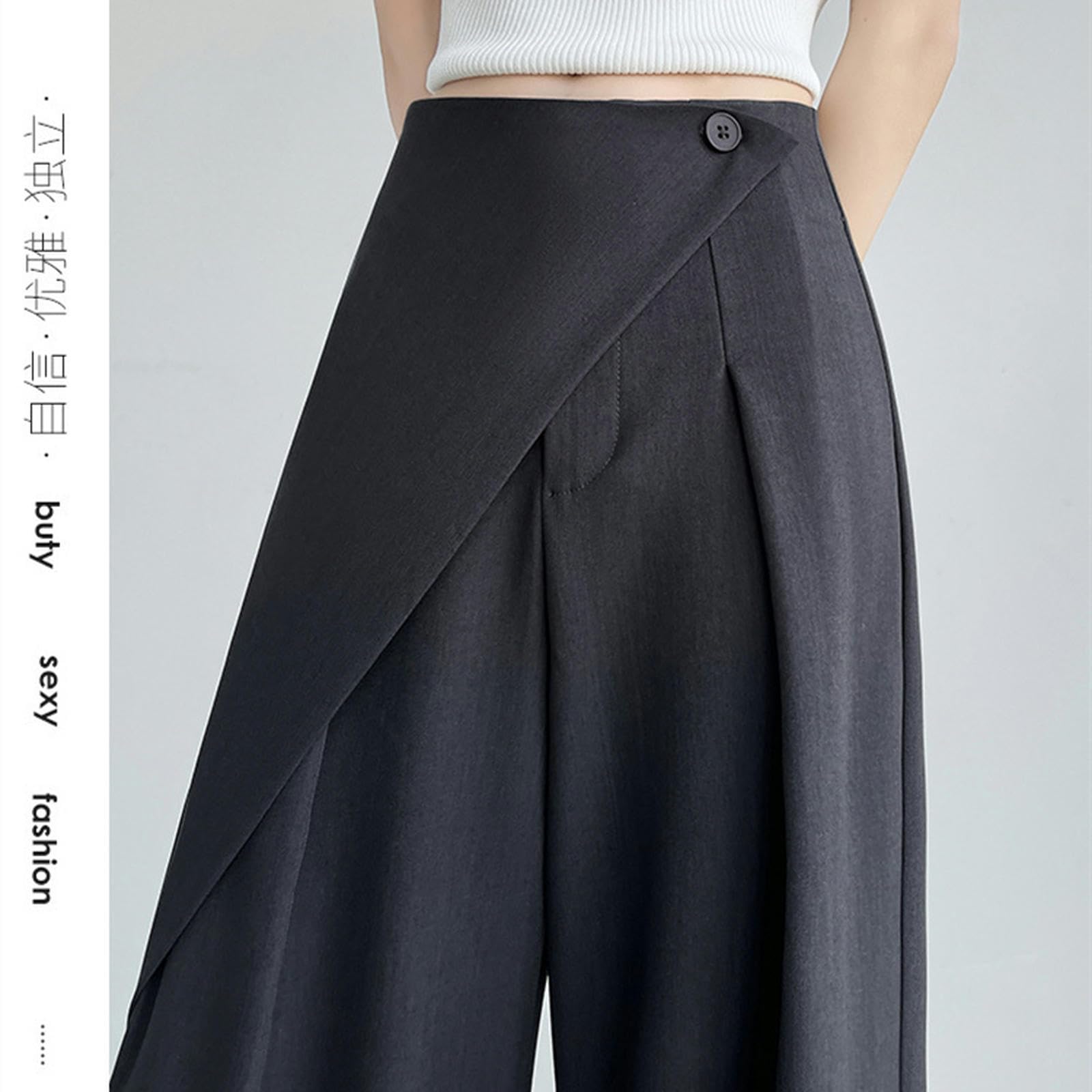 Pantalone Donna Pantaloni A Gamba A Gamba A Due Pezzi per Donne Temperamento di Design Ad Alta Vita Dritta Cimante Pantaloni-Albicocca-XL