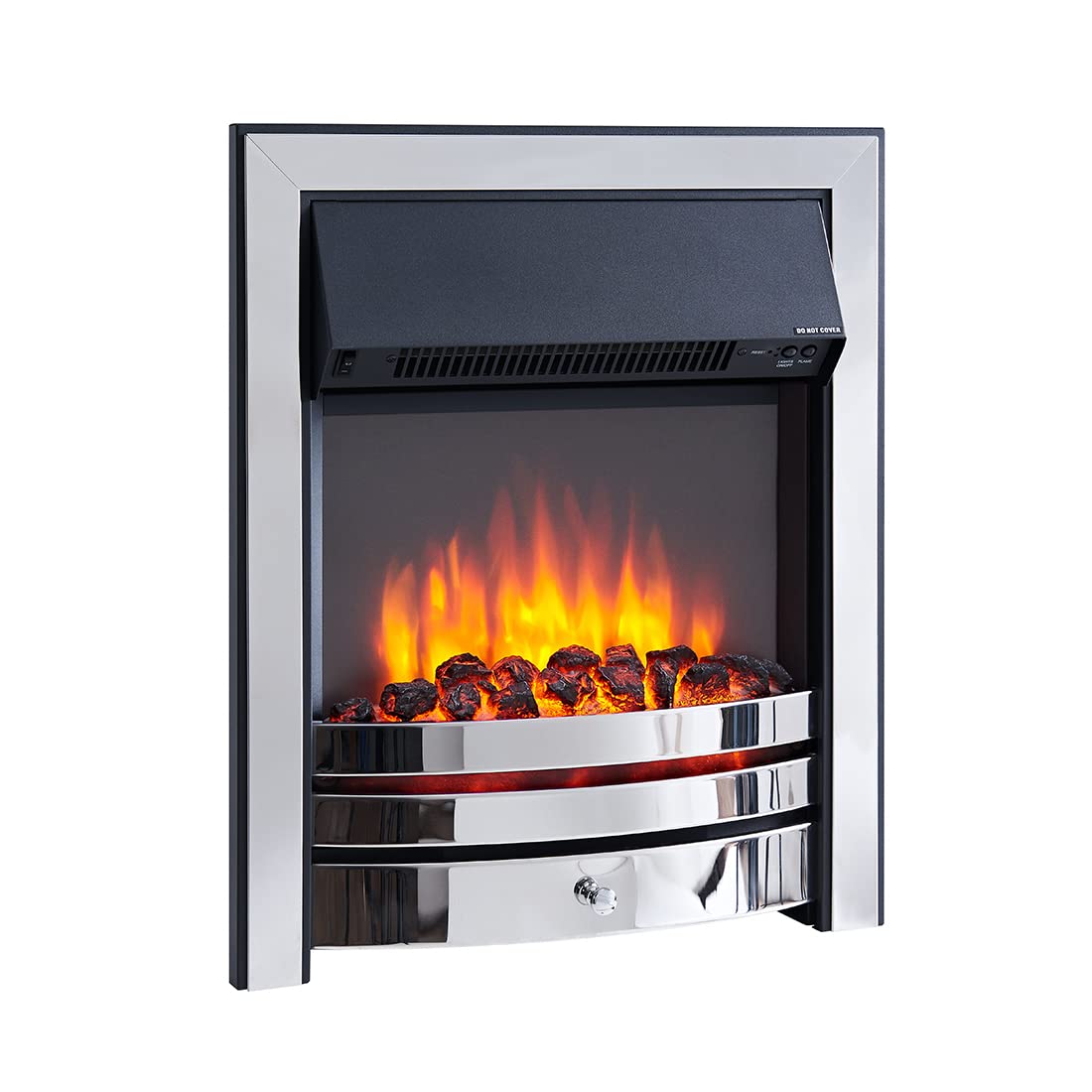 BALDERIA Elektrokamin Cosmo, Heizung 2000W, Chrom | Elektrischer Einbaukamin mit 3D-Flammeneffekt, LED-Beleuchtung, Kamin mit Fernbedienung, Timer, Thermostat